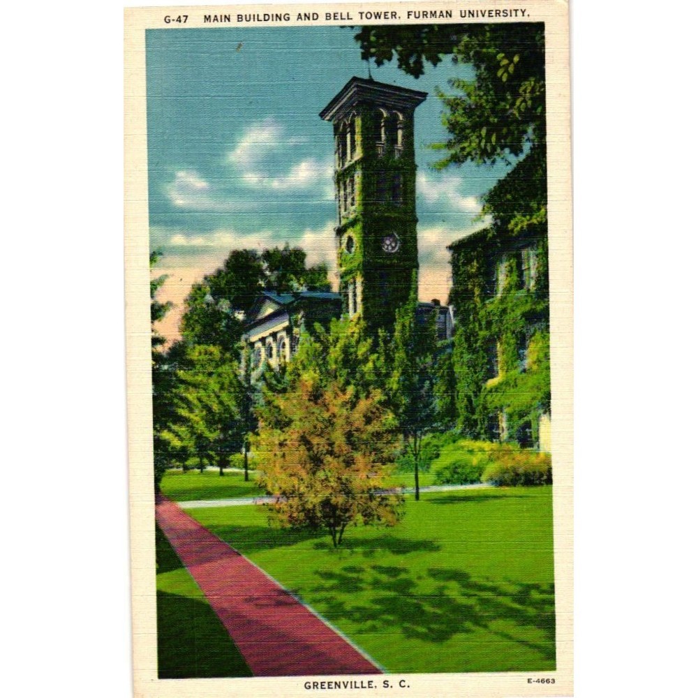 Furman University Main Building Bell Tower Greenville SC Vintage Linen Postcard