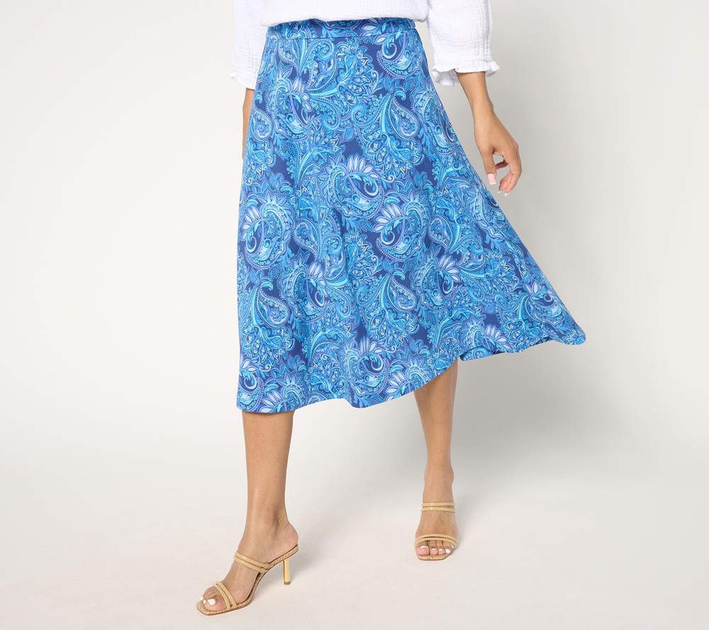 Isaac Mizrahi Live! Women's Skirt Sz M Printed Scuba Crepe Midi Blue A686933