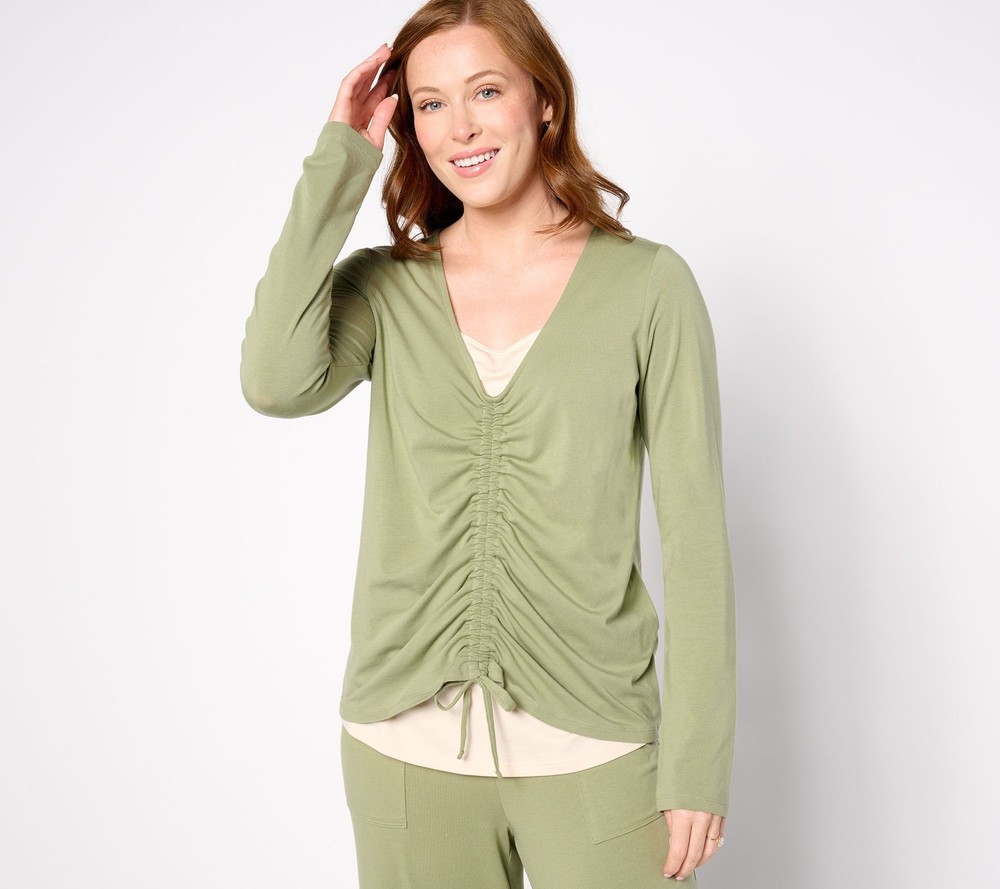 SUNNYLiFE Women's Top Plus Sz 1X Cozy Knit Ruched Front -for- Green A666031