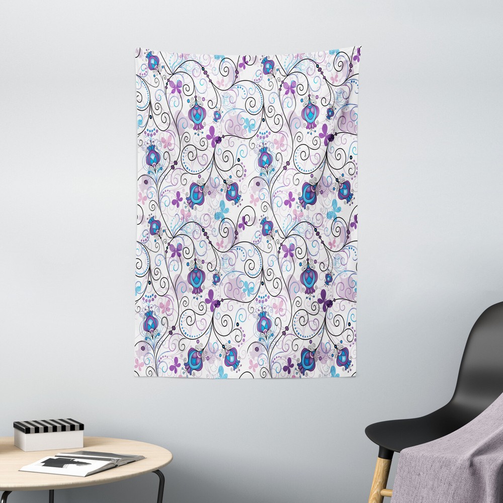 Flower Tapestry Curves and Curlicues Print Wall Hanging Decor