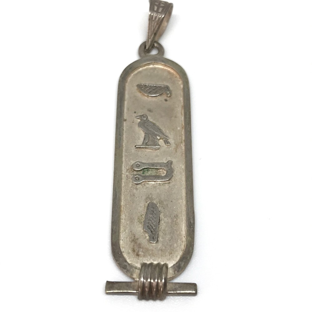 Vintage 925 Sterling Silver Egyptian Hieroglyphics Symbols Cartouche Pendant