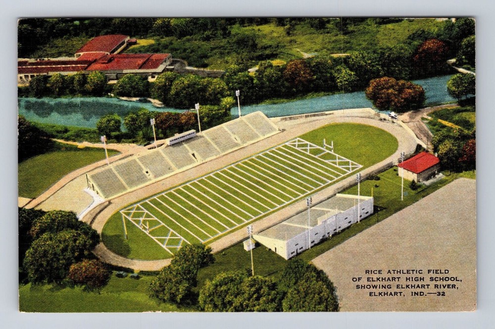 Elkhart IN-Indiana, Elkhart High School, Athletic Field, Vintage c1957 Postcard