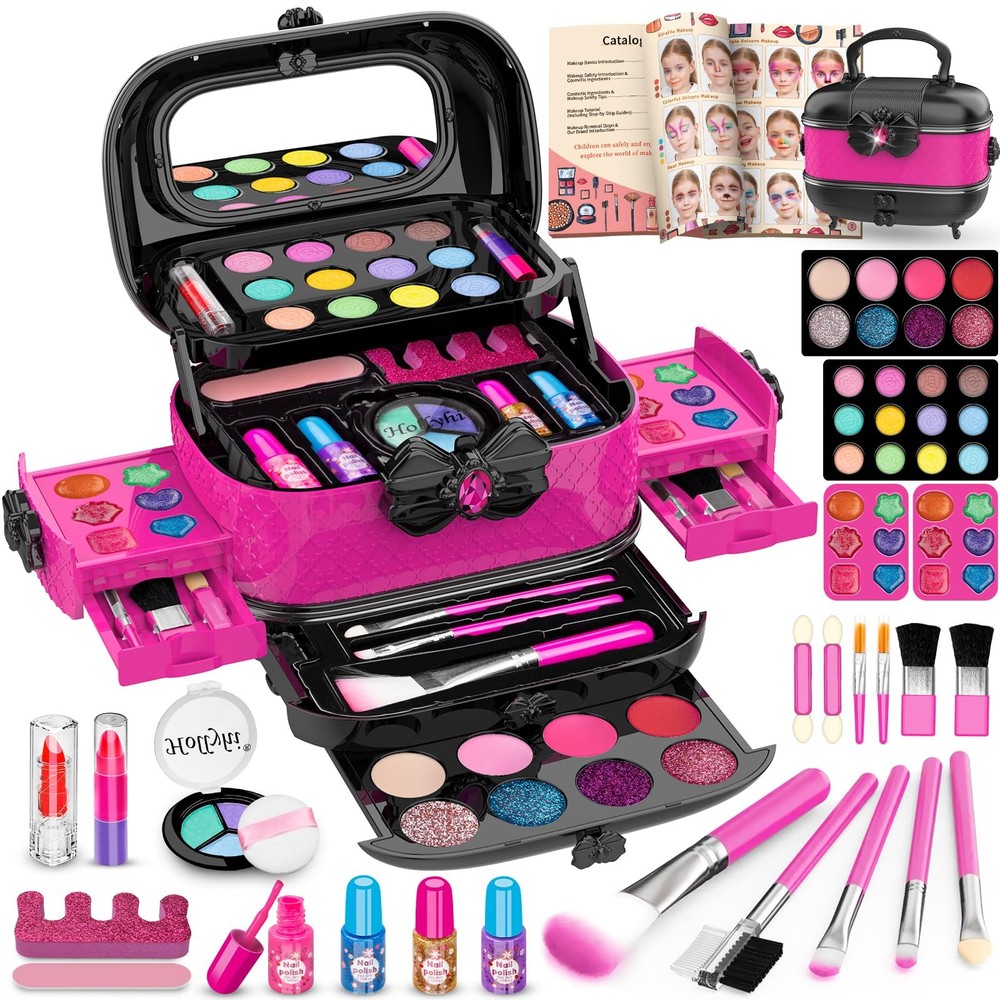 Hollyhi 58 Pcs Kids Makeup Kit for Girl, Princess Toys Real Washable Cosmetic...