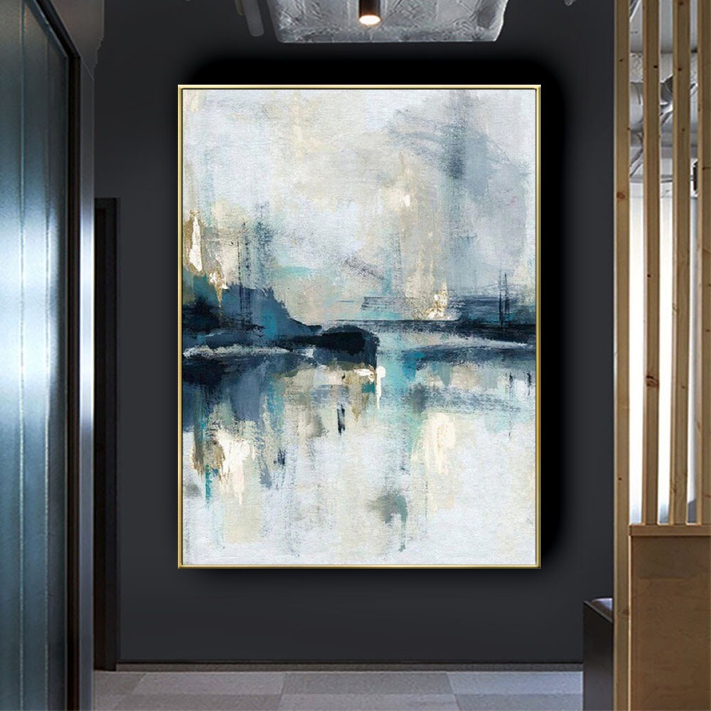 Wall Art Pictures Hand Painted Oil Painting Abstract Seine Scenery Gold Foil