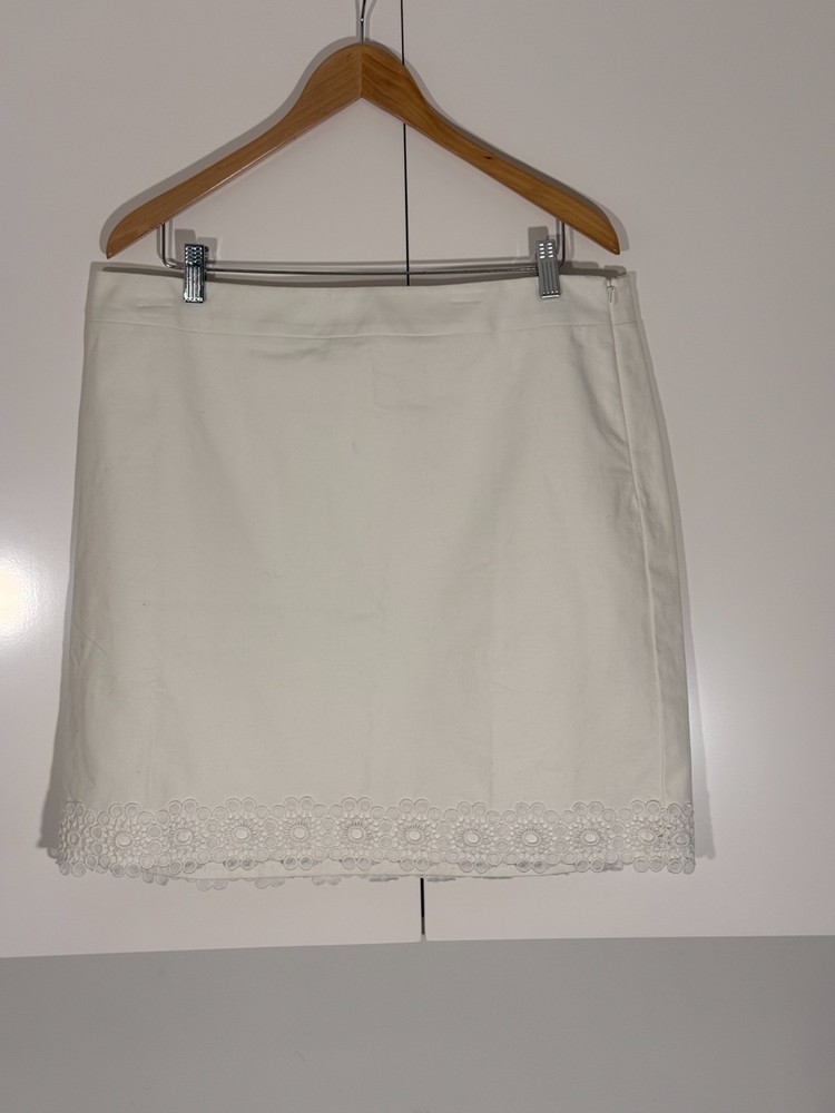 Talbots Skirt 14 White Cotton Crochet Lace Hem Pencil Lined NWT Orig $69.50