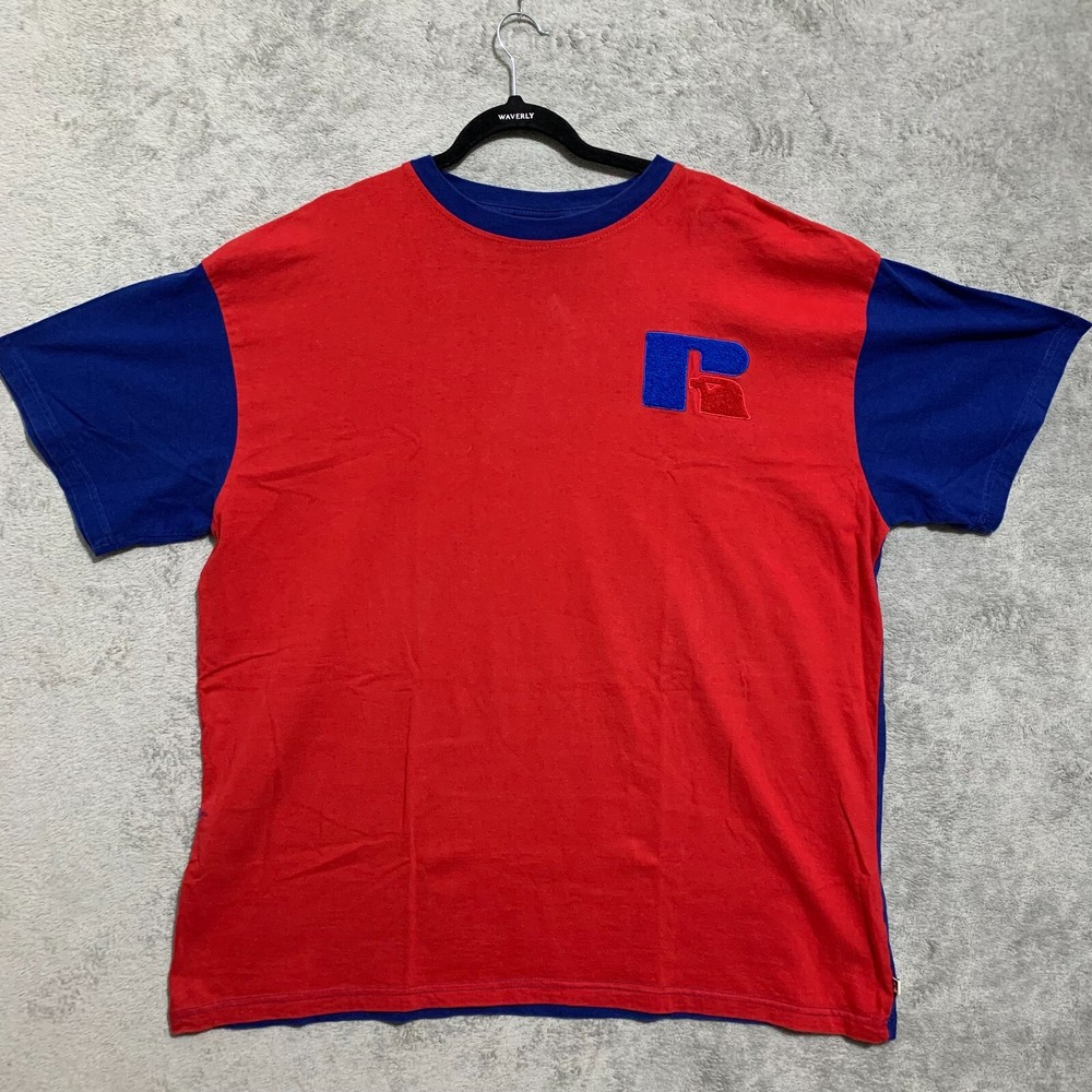 Vintage Russell Athletics Shirt Mens 2XL Red & Blue Colorblock Big Logo