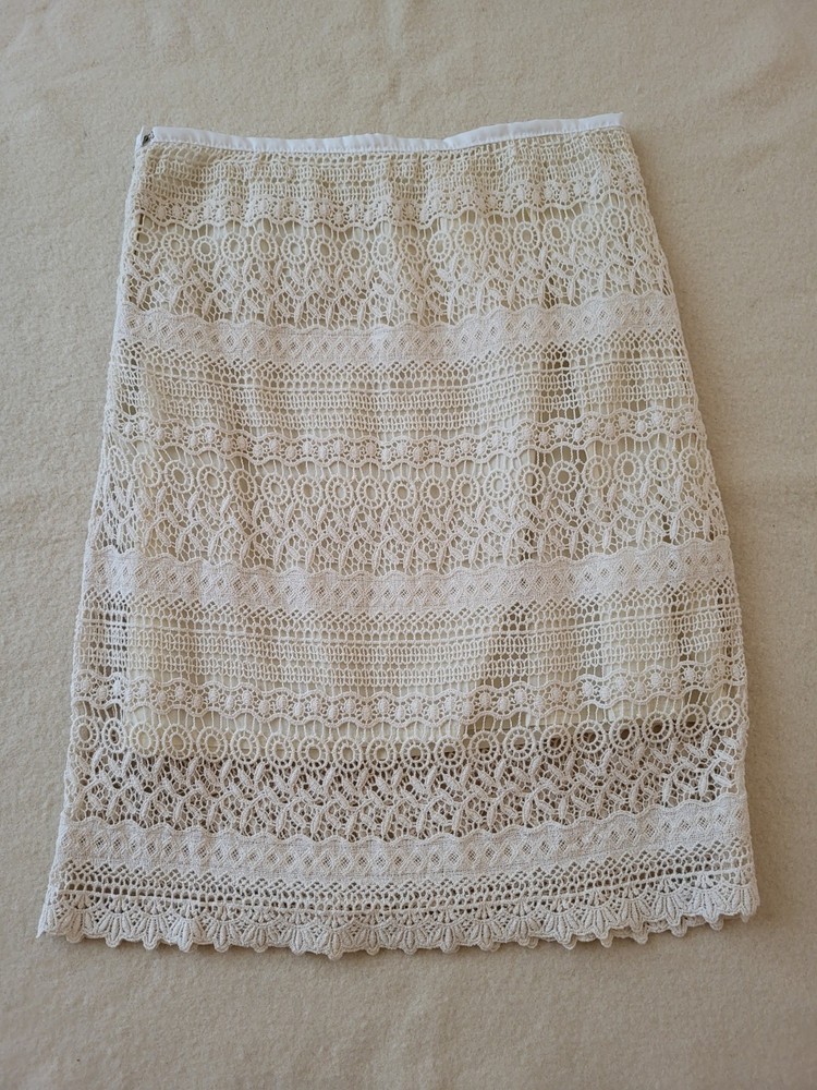 Cotton Lace Midi Skirt Women's Size Small Off White Lined Boho