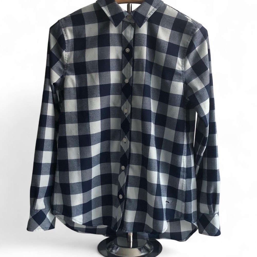 Vineyard Vines Shirt Performance Plaid Relaxed Fit Women’s Size 0 Blue White