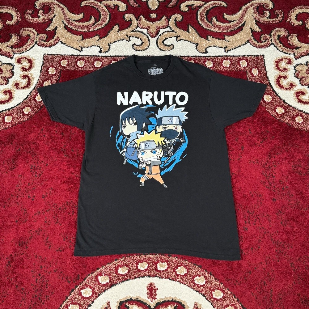 Vintage Y2K Chibi Naruto Sasuke Kakashi Sharingan Rasengan Anime T Shirt Size L