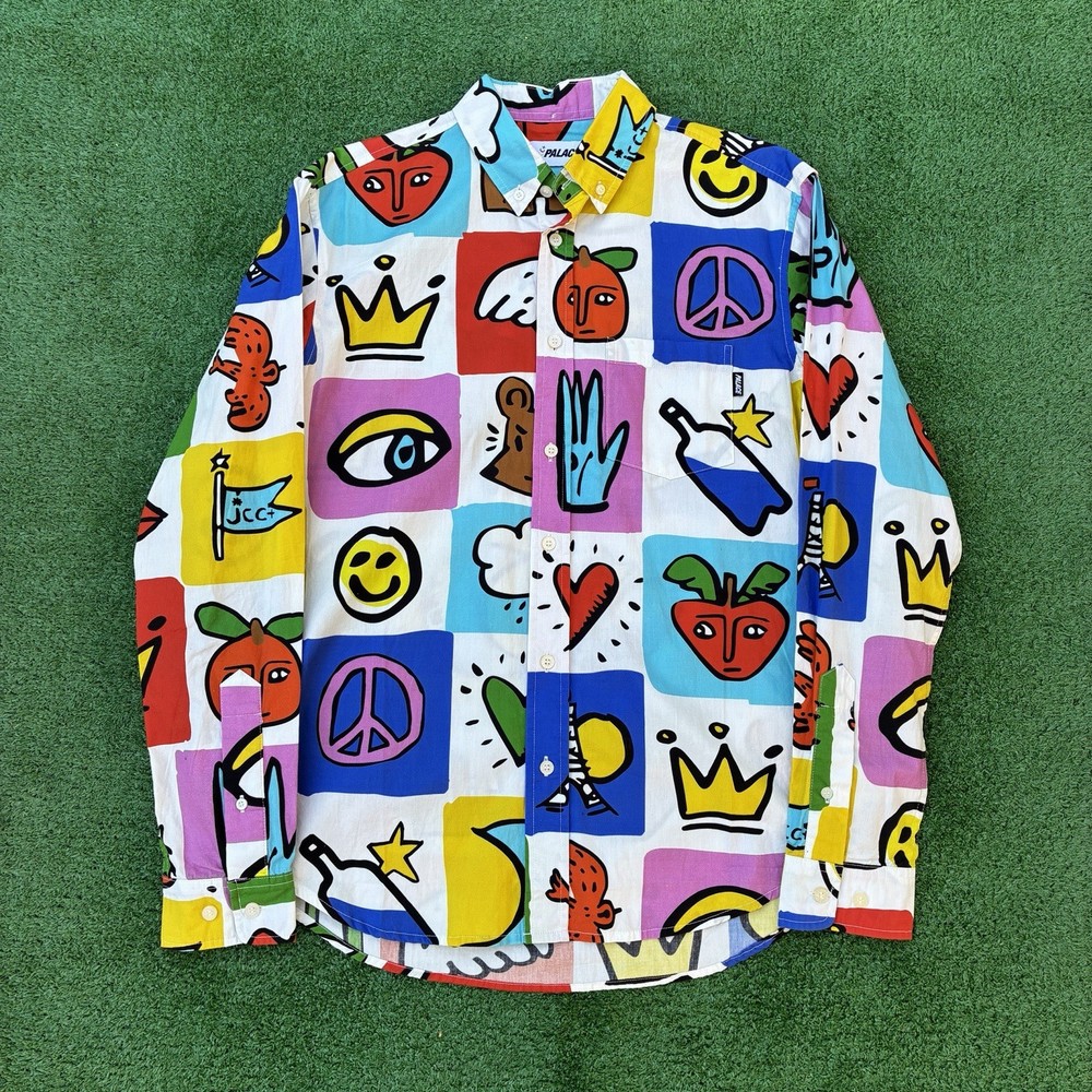 Palace Skateboards JCC Graphic AOP Long Sleeve Abstract Button Shirt Sz M-image