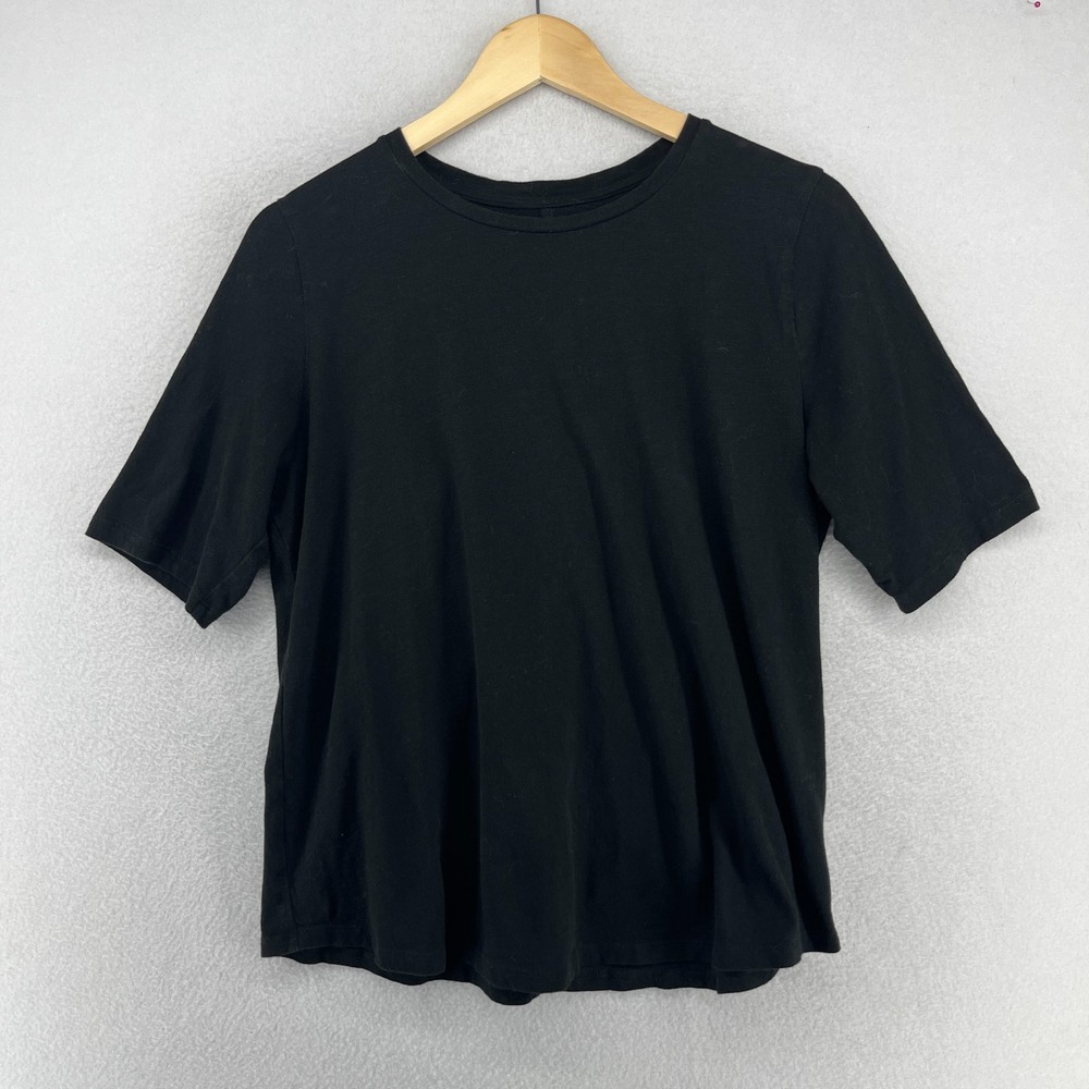 EILEEN FISHER Top M Slub Organic Cotton Jersey Crew Neck Short Sleeve Black