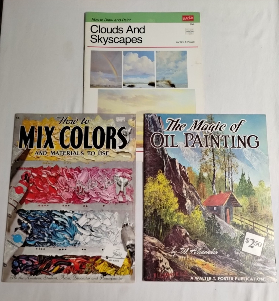The Magic of Oil Painting, Mixing Colors & Skyscapes Lot of 3 VTG Art Paperbacks