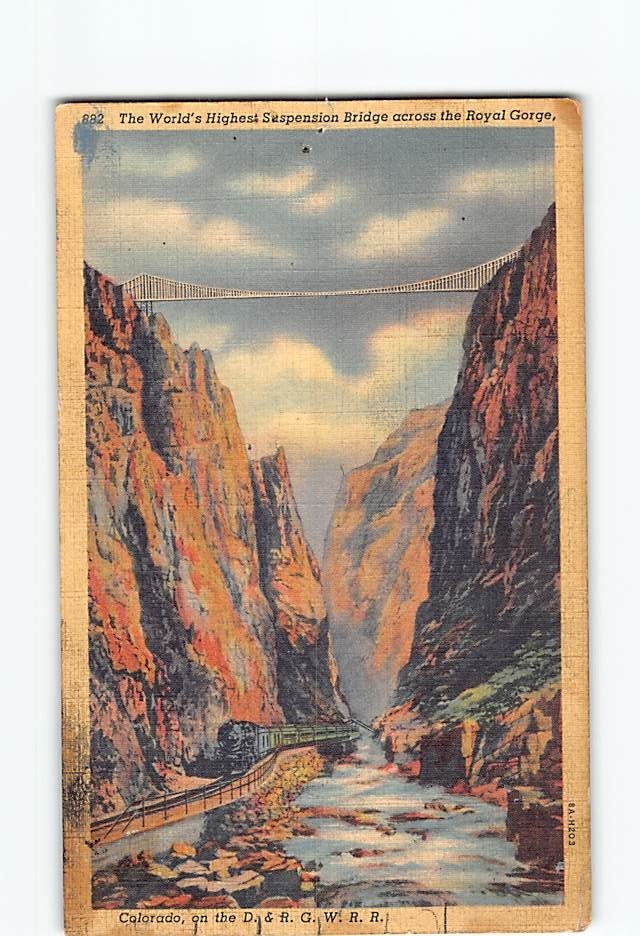 Postcard The World's Highest Suspension Bridge Royal Gorge Colorado USA America