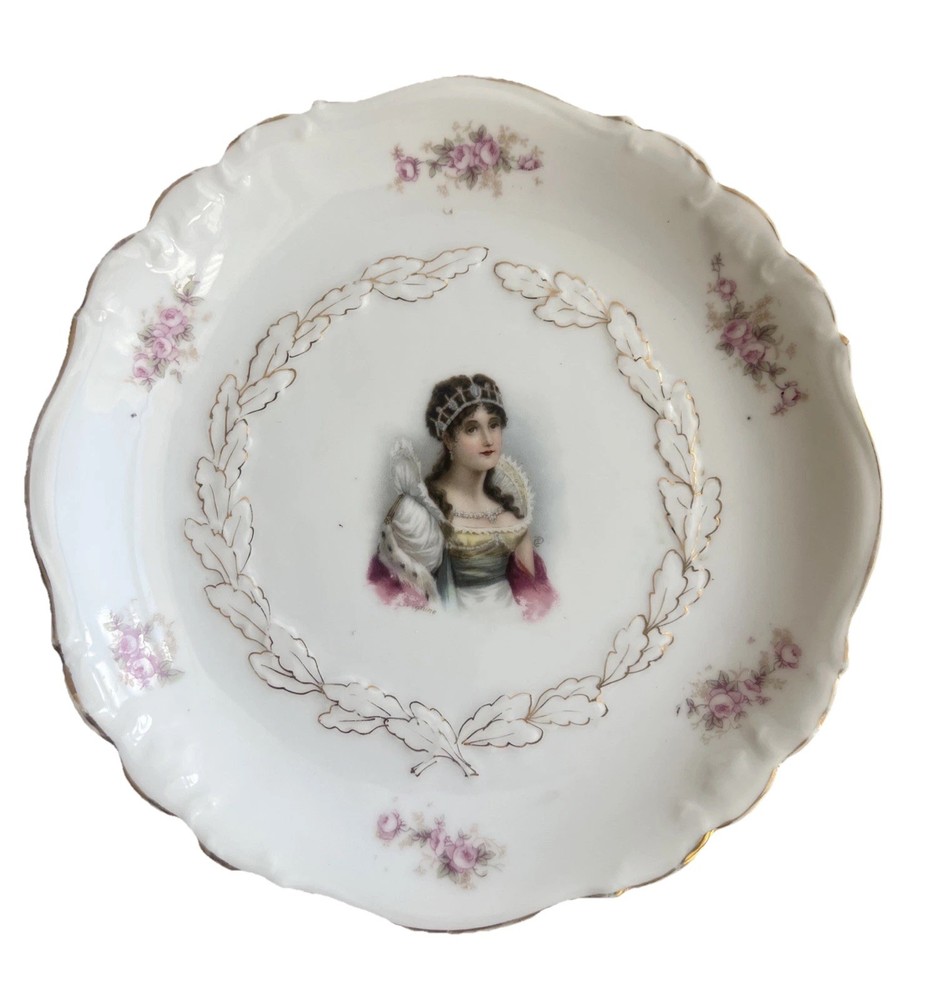 Antique Bavaria Portrait Plate Josephine German Porcelain Scalloped Gold Trim