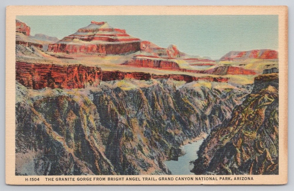 Fred Harvey Bright Angel Trail Grand Canyon Arizona Linen Postcard 1920s