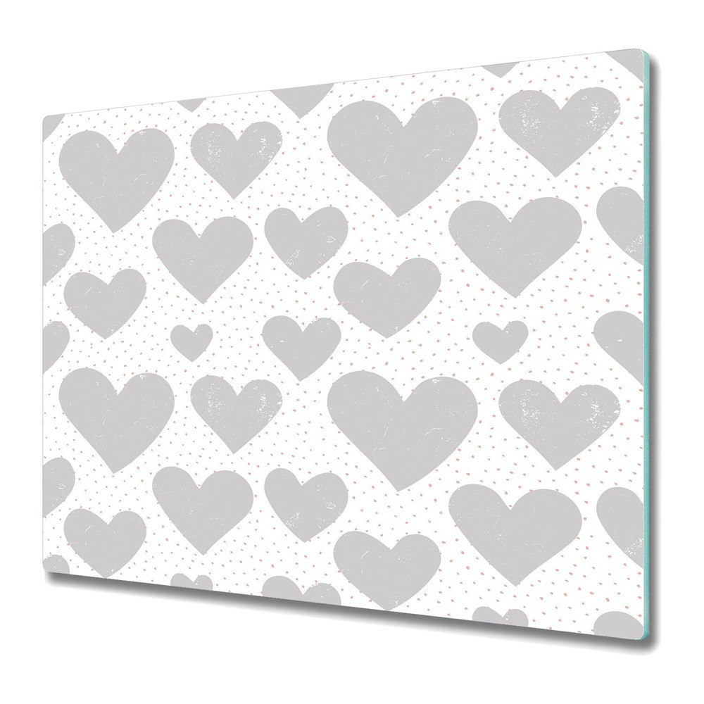 Serving Chopping Board Glass Cover Worktop Saver Hearts Love Dots Cute 60x52