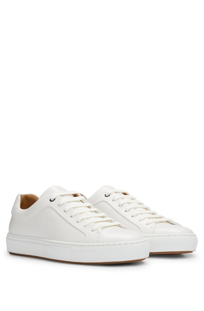 Trainers BOSS Mens White Leather Smart Casual Sneakers - Mirage Tenn Size 8