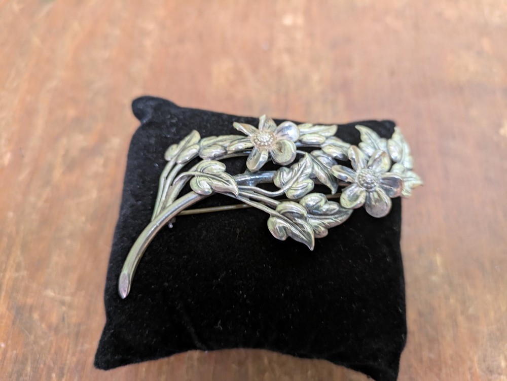 Danecraft Vintage Floral Brooch 925 Sterling Silver Large 3