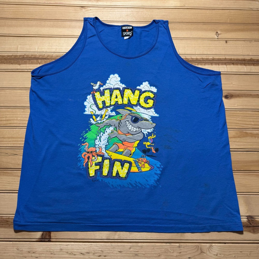 Vintage 90s 1992 Hang Fin Surfing Shark Tropical Hawaiian Tank Top - Size XL