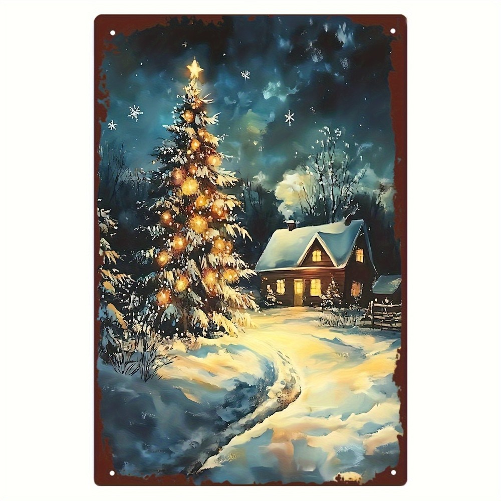 Winter Snow Scene Aluminum Metal Wall Art Christmas Decor