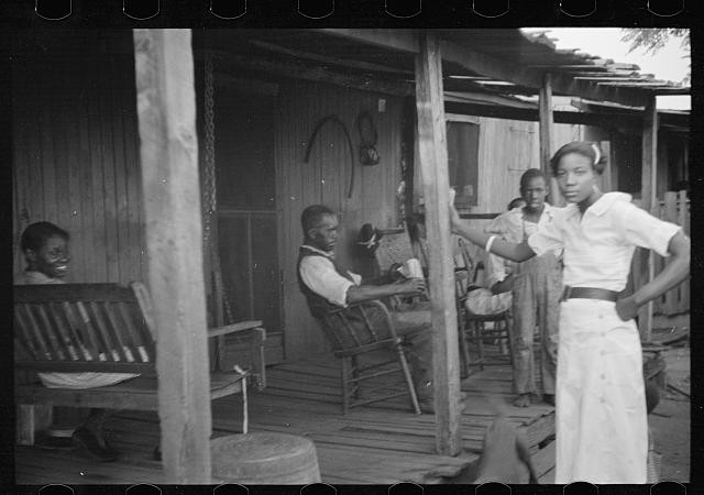 Photo:1930s African American Family Porch Scene Children Home Portrait