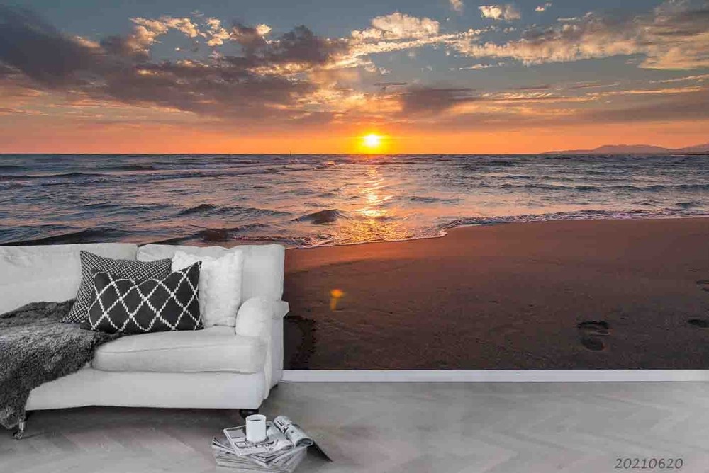 3D Beach Ocean Sky Sunset Landscape Wall Murals Wallpaper Murals Wall Sticker