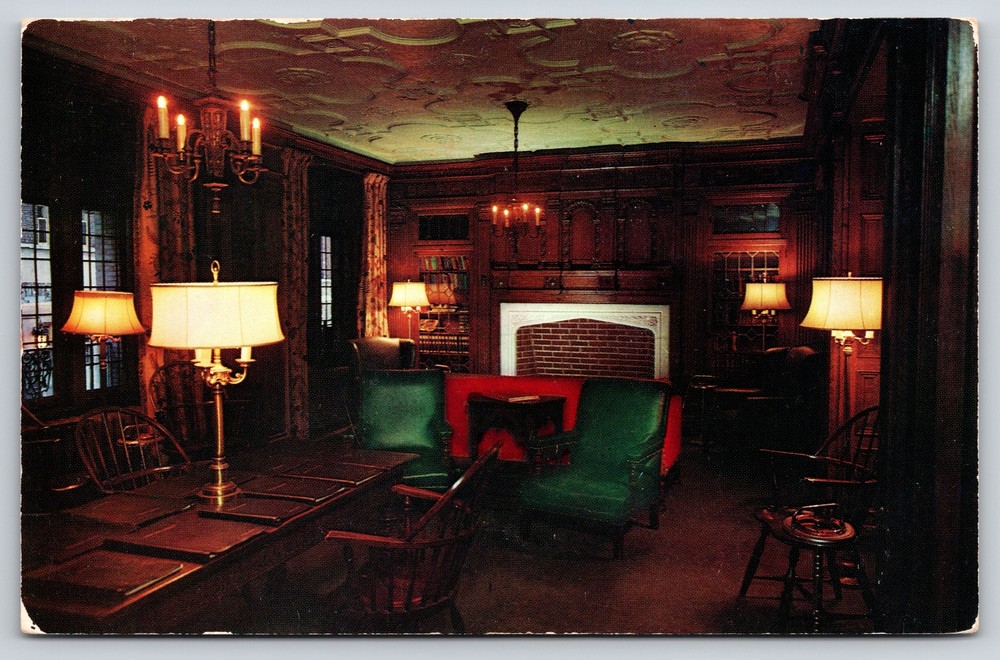 Interior~Library of Hotel Dennis Atlantic City New Jersey~Vintage Postcard