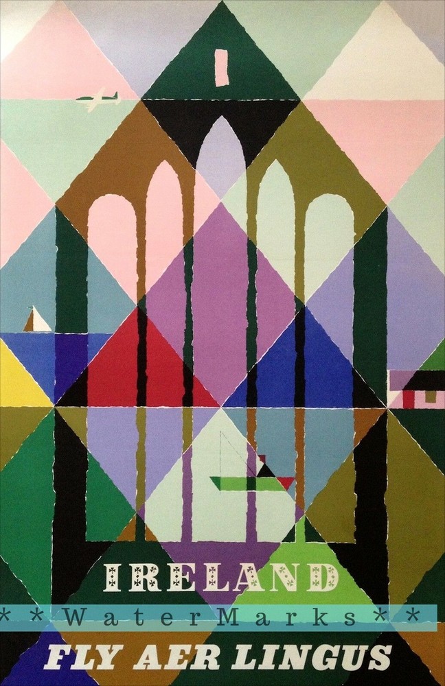 Ireland 1950 Fly Irish Air Vintage Poster Print Retro Style Art Stained Glass