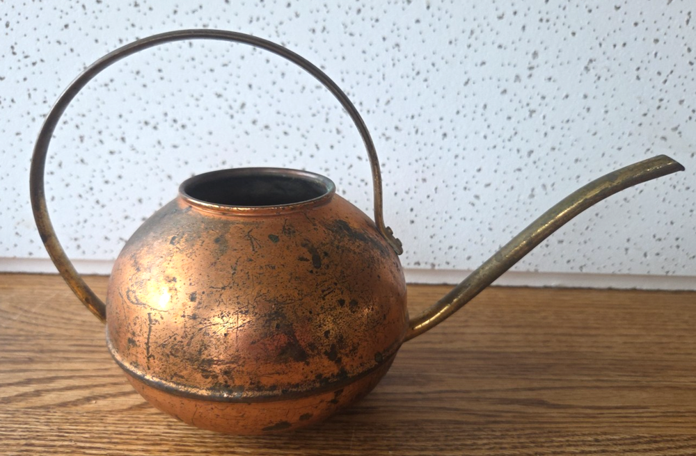 Vintage Tagus Portugal  Patina Copper & Brass Watering Can For Indoor Plants