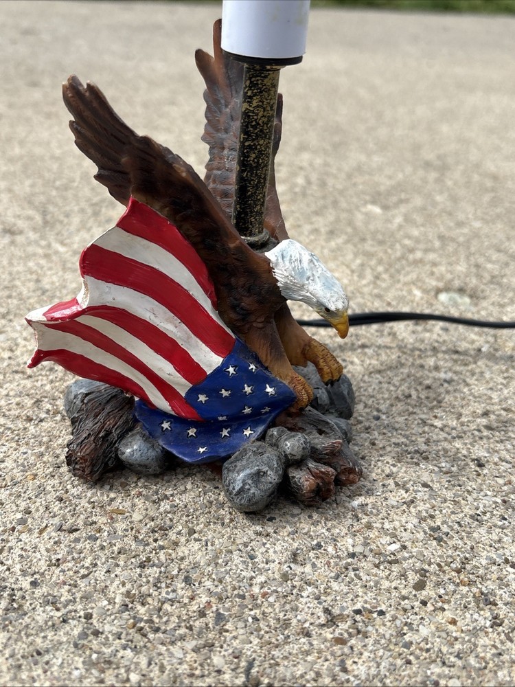 Bald Eagle American Flag Lamp Light Boudoir Patriotic Corded USA No Shade