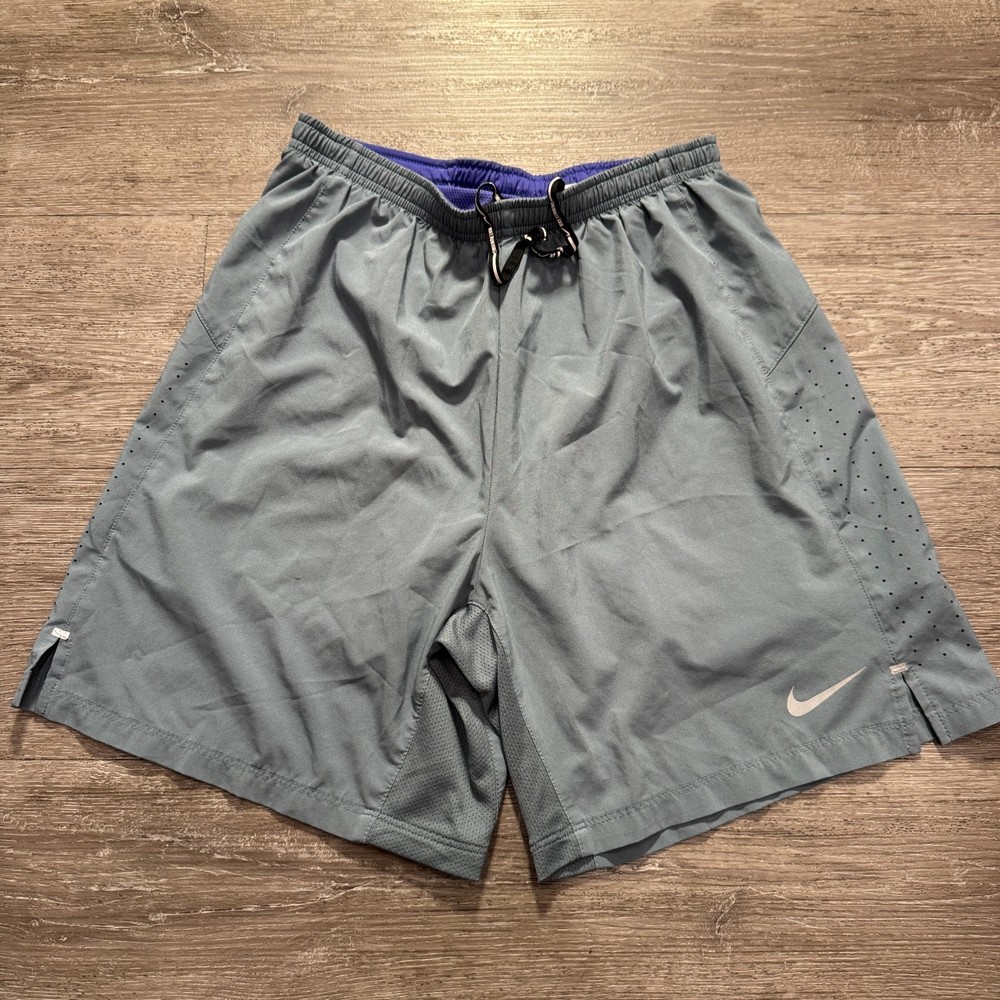 Nike Shorts Mens Small Gray Running Dri-FIT Lined Zip Pocket Athletic Vented