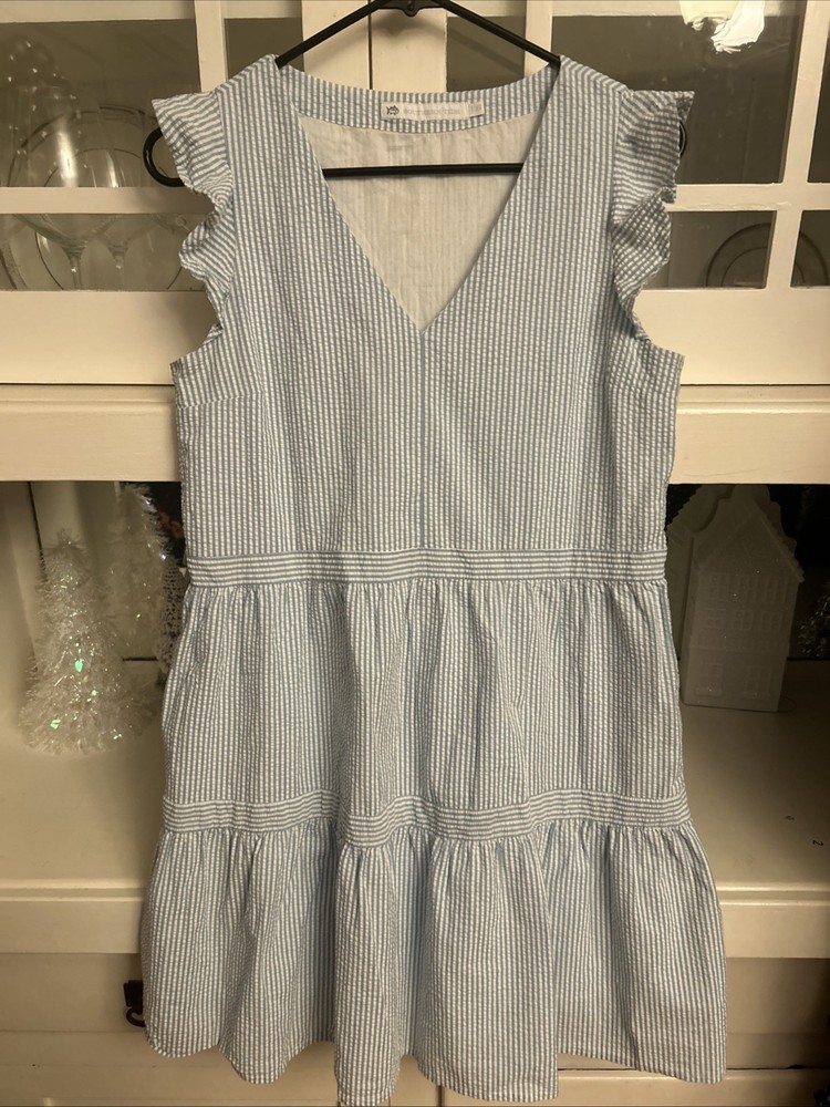 Southern Tide Women’s Seersucker Ruffled Knee Length Dress Size XS