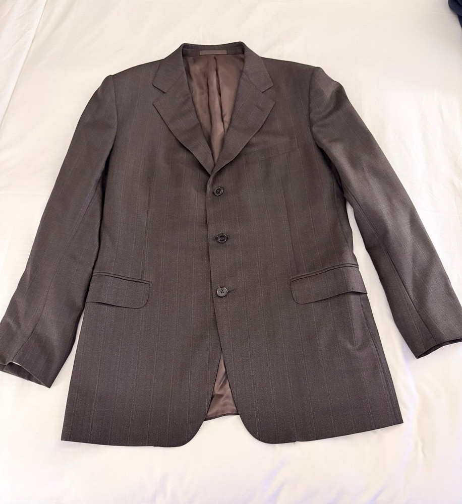Ermenegildo Zegna windowpane pinstripe Blazer Sport Coat Brown wool 54R  jacket