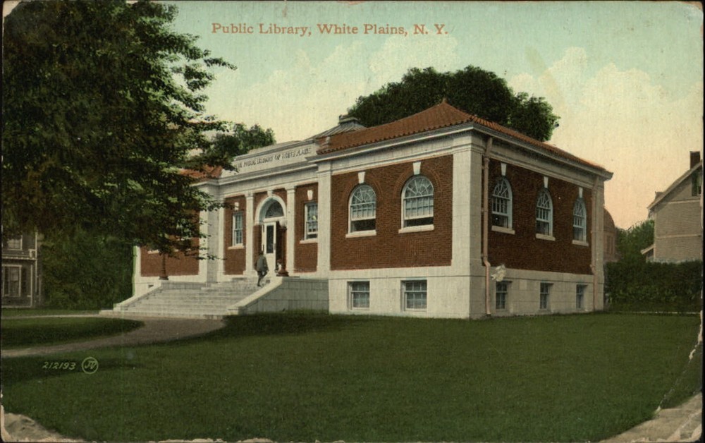 White Plains New York Public Library building  mailed 1910 vintage postcard