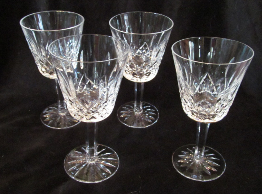 Set of 4 Vintage Waterford Lismore Crystal Claret Wine Glasses 5 7/8