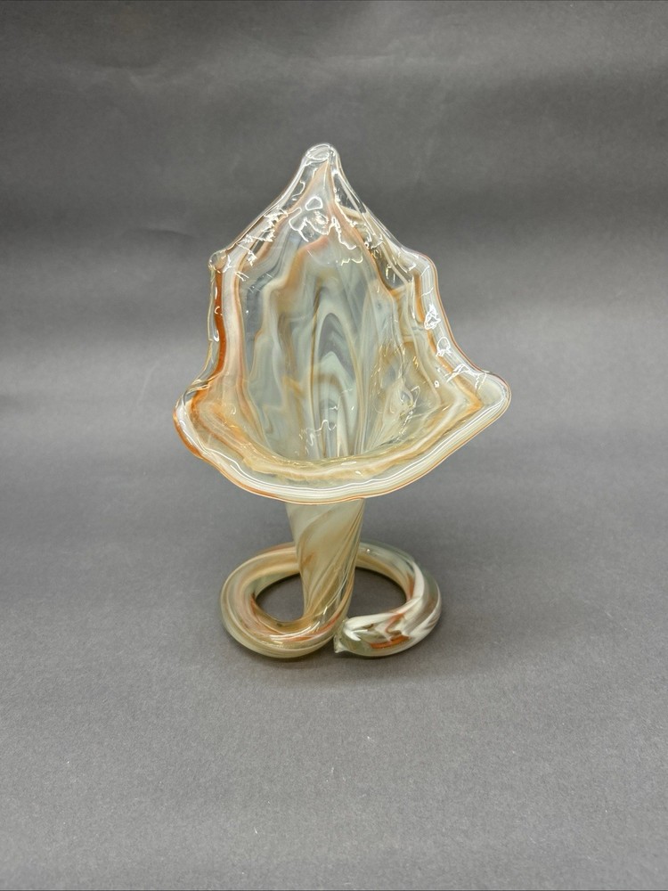 Hand Blown Art Sooner Glass Cornucopia Vase Flower Swirl Earth Tones Boho Vtg