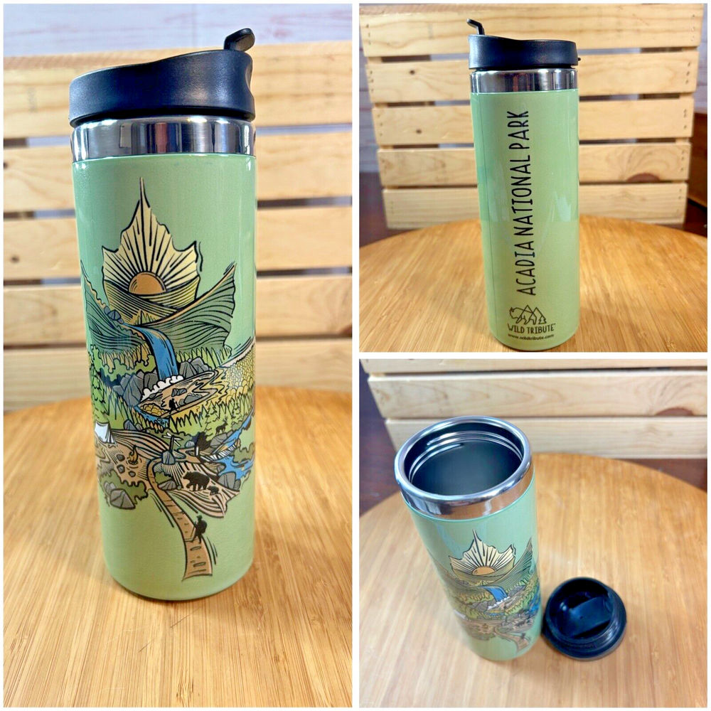 Acadia National Park 16oz Stainless Steel Tumbler Wild tribute Green design New-image