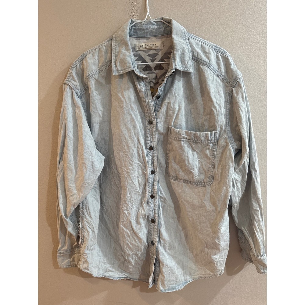 We The Free Denim Aztec Print Button Down Shirt XS Oversized