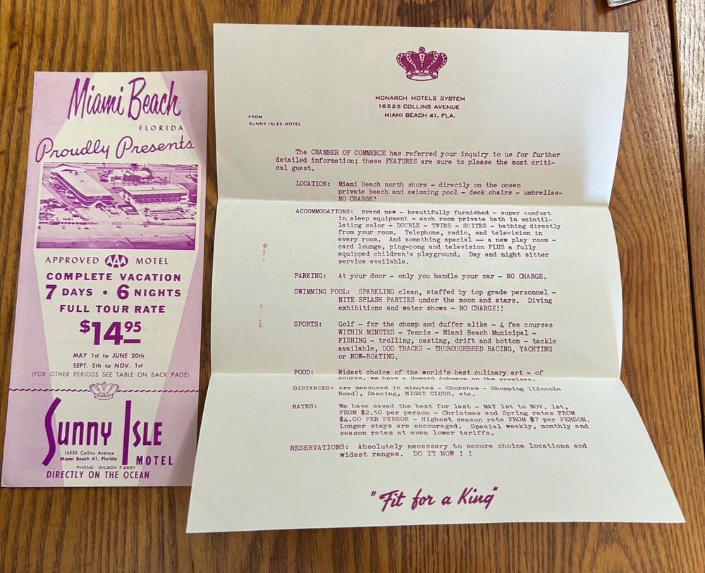 Vintage 1950’s Miami Beach Sunny Isle Brochure Florida
