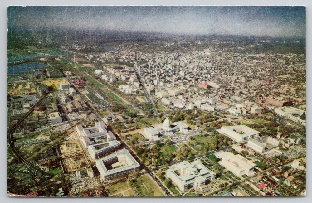 Vintage Washington DC Aerial View Capitol Building Mirro-Krome Postcard