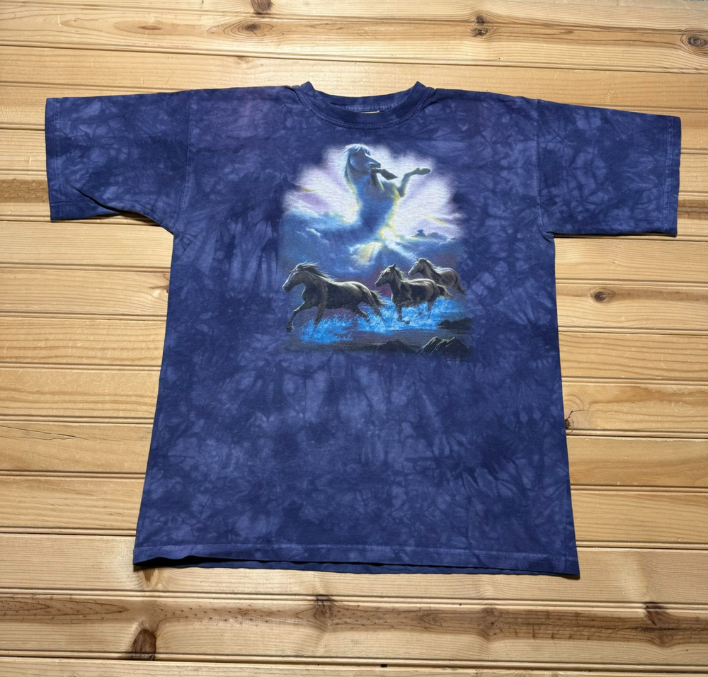 Vintage 90s Wild Horse Stallion Clouds Sky Spirit Animal Nature Tie Dye Shirt XL
