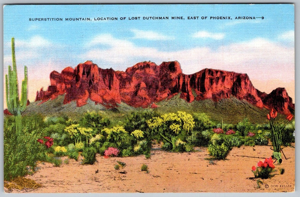 Vtg Linen Postcard Superstition Mountain Lost Phoenix, AZ 1940s