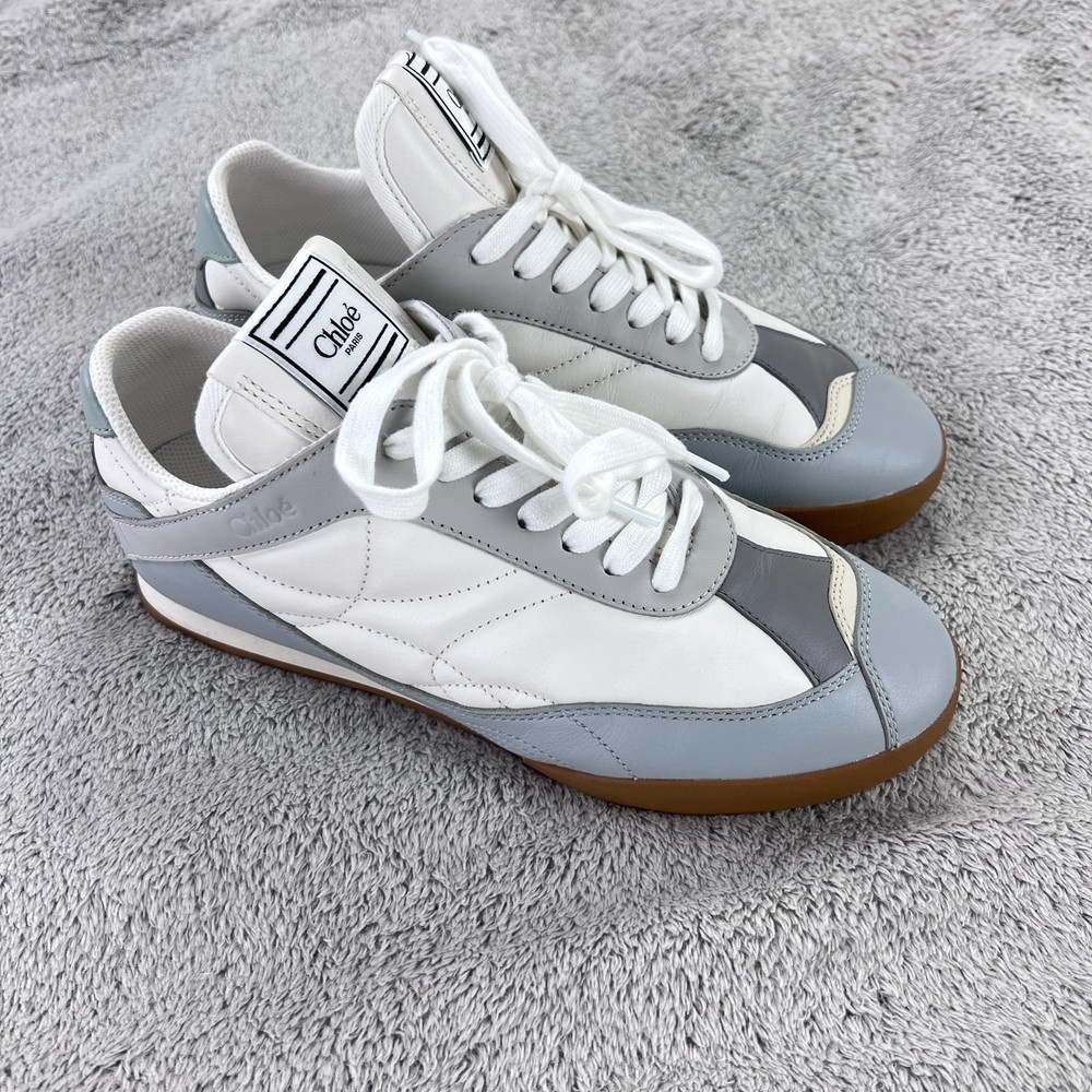Chloe Sneakers Womens 38 8 US White Gray Leather Kick Low Top