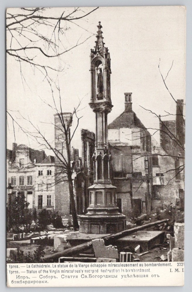Ypres WWI Virgin Statue Miraculously Escaped Bombardment Postcard 1914-15