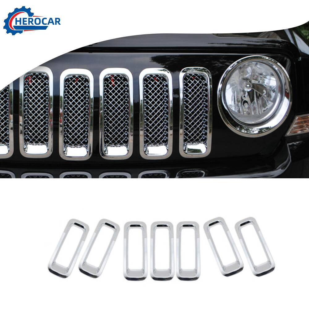 7pcs Chrome Front Grille Insert Grill Trim Frame Cover Ring For Jeep Patriot