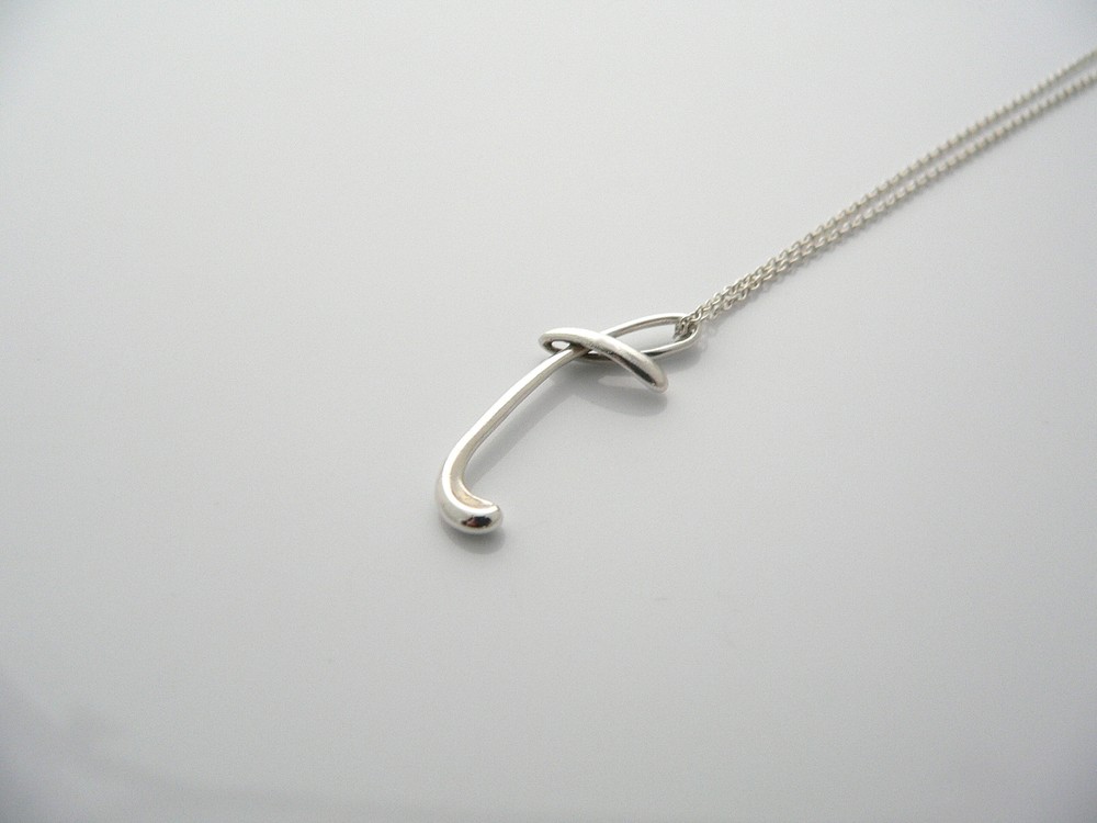 Tiffany & Co Silver Peretti Alphabet T Necklace Pendant Charm Chain Gift Love