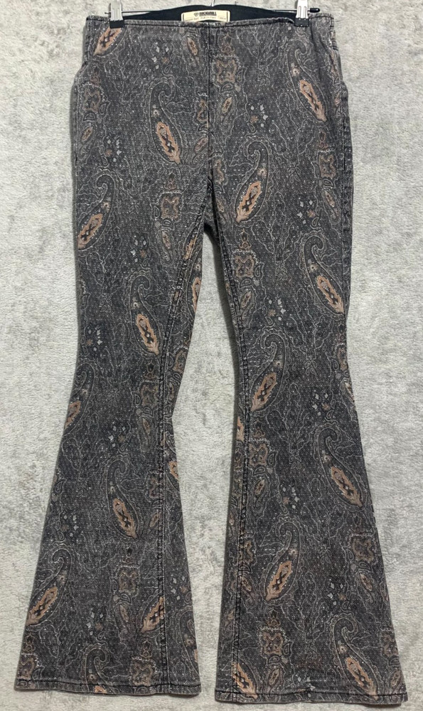 Rock & Roll Denim Jeans Women’s 30” X 30 Bargain Bell Pull On Flare Paisley