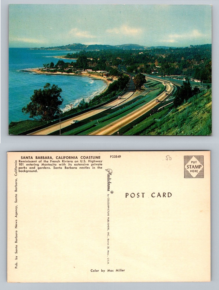 Santa Barbara, CA-California, Coastline Highway 101 Montecito Vintage Postcard