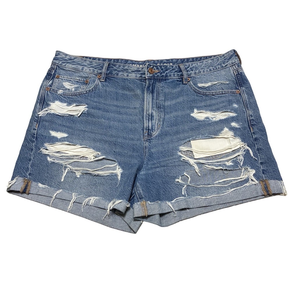 American Eagle Tomgirl Shorts Women’s 16 Blue High Rise Distressed Mid-Wash