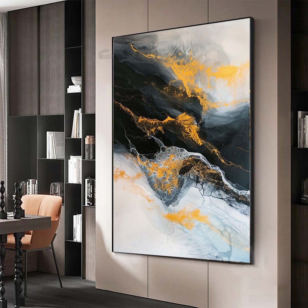 Modern House Decor Abstract Hand-painted oil painting on canvas blue black